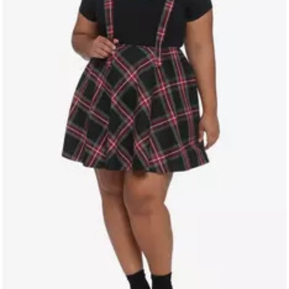 Hot Topic Plus Black & Red Plaid Suspender Skirt Plus  1x